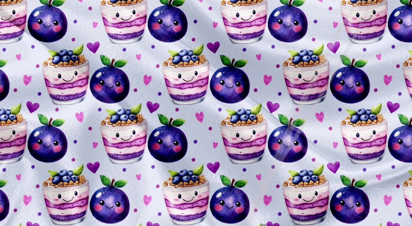 Couverture mousseline de bambou - Kawaii yogourt bleuet